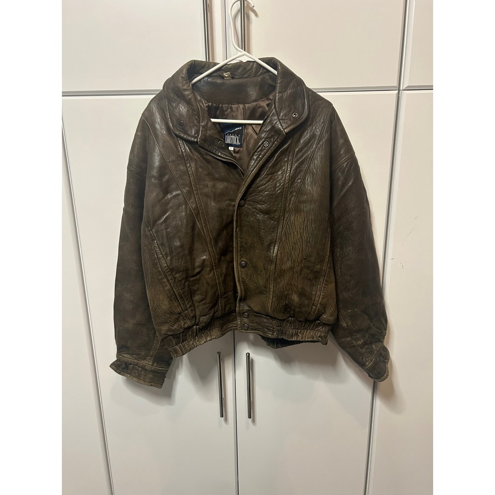 Robert Comstock Vintage Brown Leather Bomber Jacket Asymmetrical Zip Mens Large